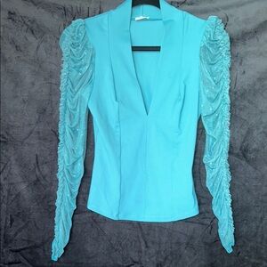Free People XS Elegant Teal Ruched Sleeve Top